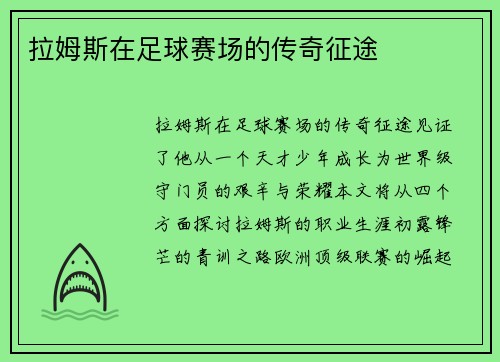 拉姆斯在足球赛场的传奇征途