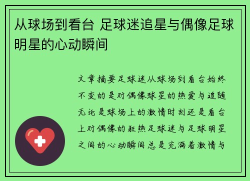 从球场到看台 足球迷追星与偶像足球明星的心动瞬间