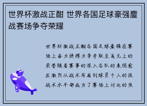 世界杯激战正酣 世界各国足球豪强鏖战赛场争夺荣耀