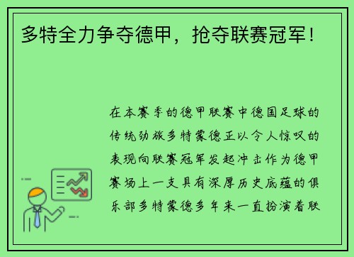多特全力争夺德甲，抢夺联赛冠军！