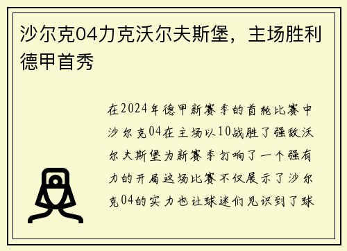 沙尔克04力克沃尔夫斯堡，主场胜利德甲首秀