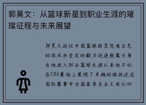 郭昊文：从篮球新星到职业生涯的璀璨征程与未来展望