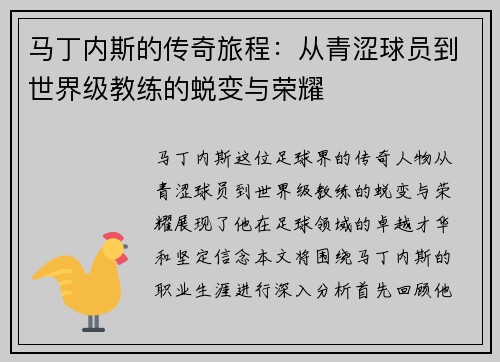 马丁内斯的传奇旅程：从青涩球员到世界级教练的蜕变与荣耀